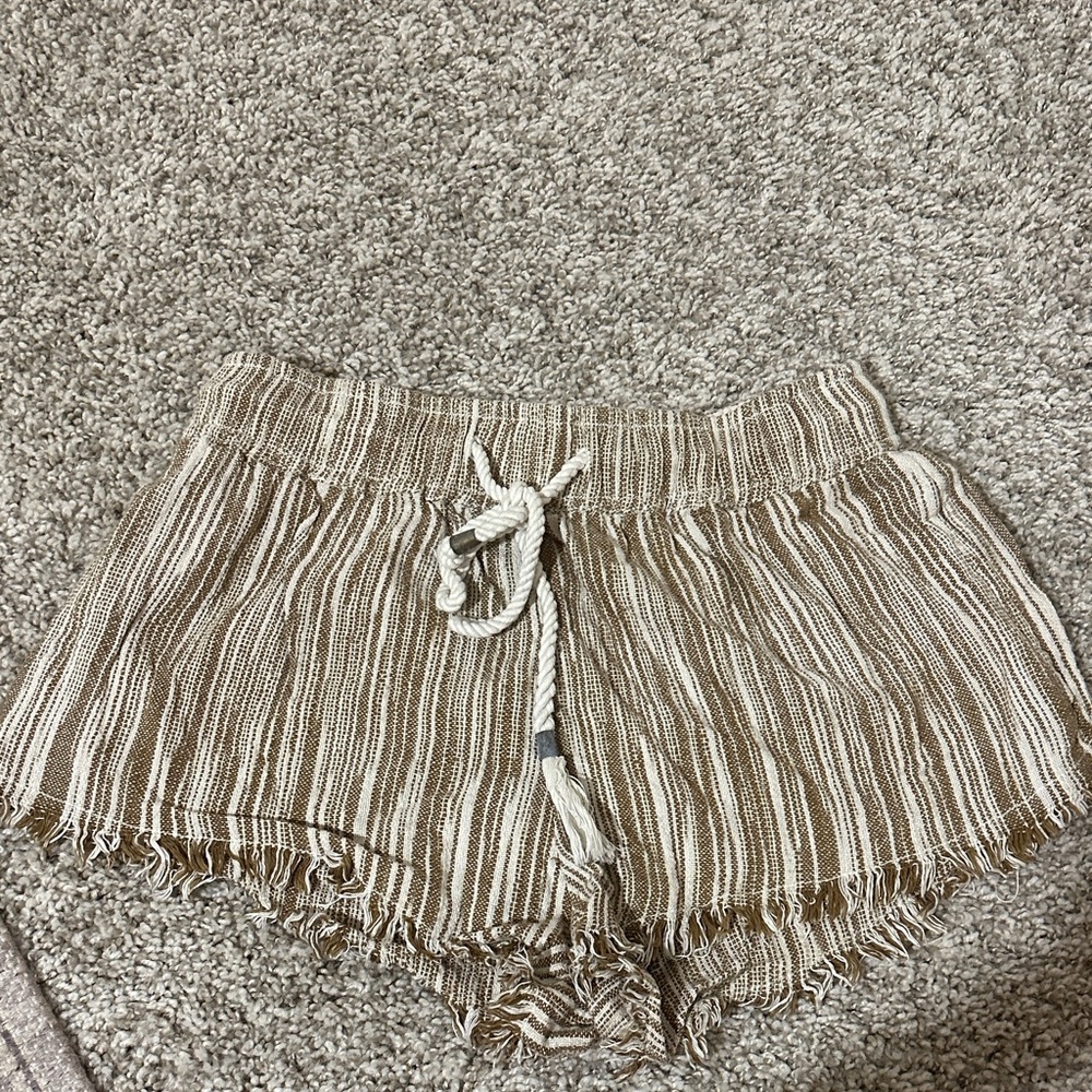 Free People High Waist Striped Tan Shorts